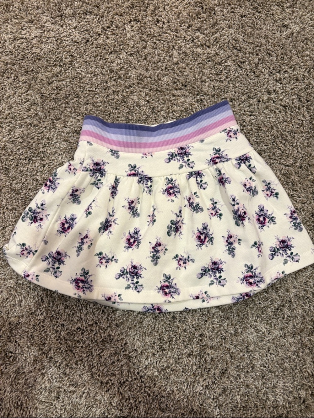 Janie and Jack Cream Floral Skirt with Pink & Purple Stripe Waistband